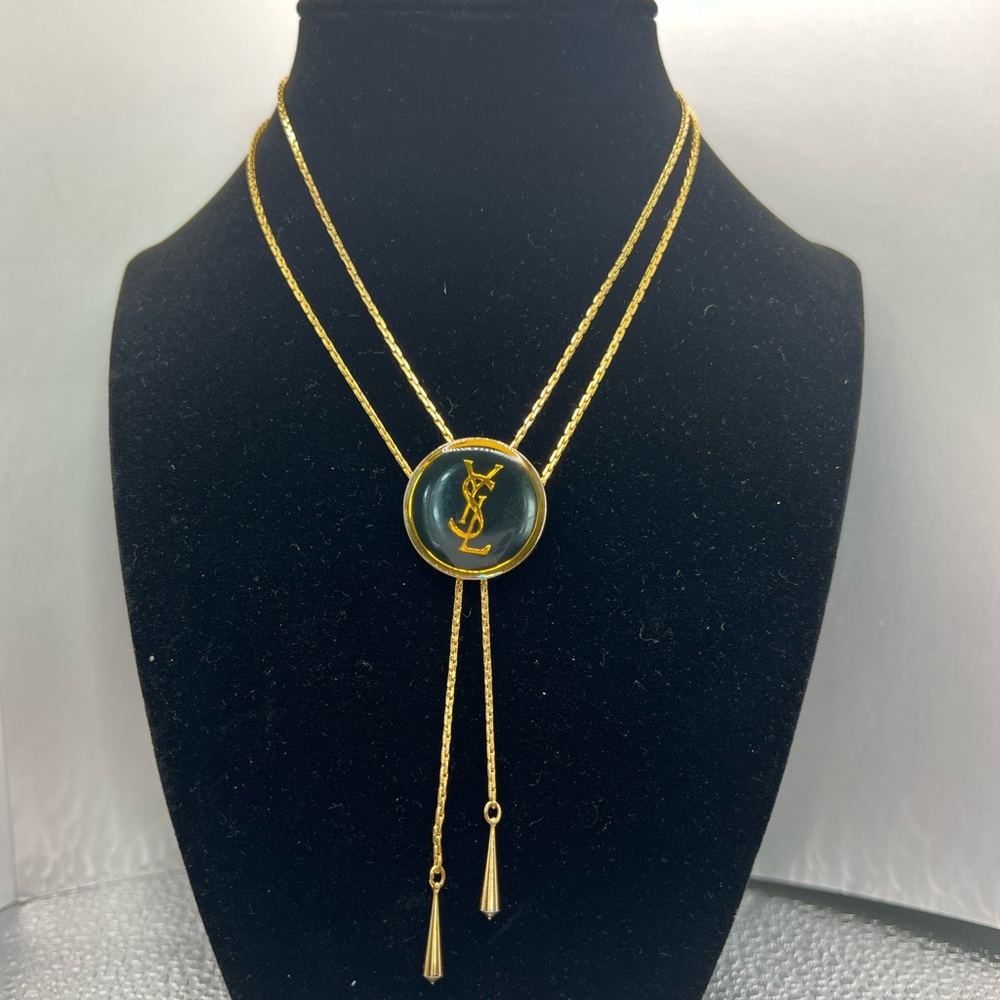 YSL Gold Necklace with Enameled Pendant